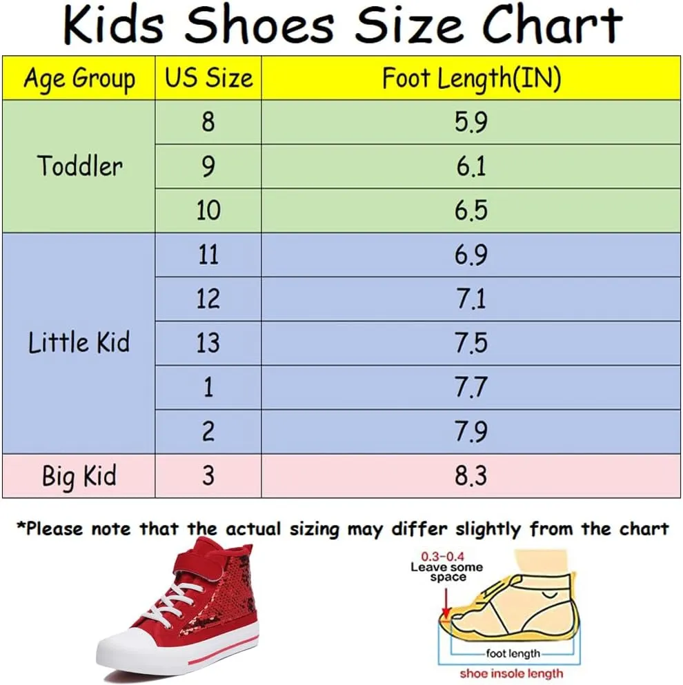 Zoroadke Kids Sparkle Sequins High Top Casual Adjustable Strap Canvas Shoes Girls and Boys Glitter Sneakers