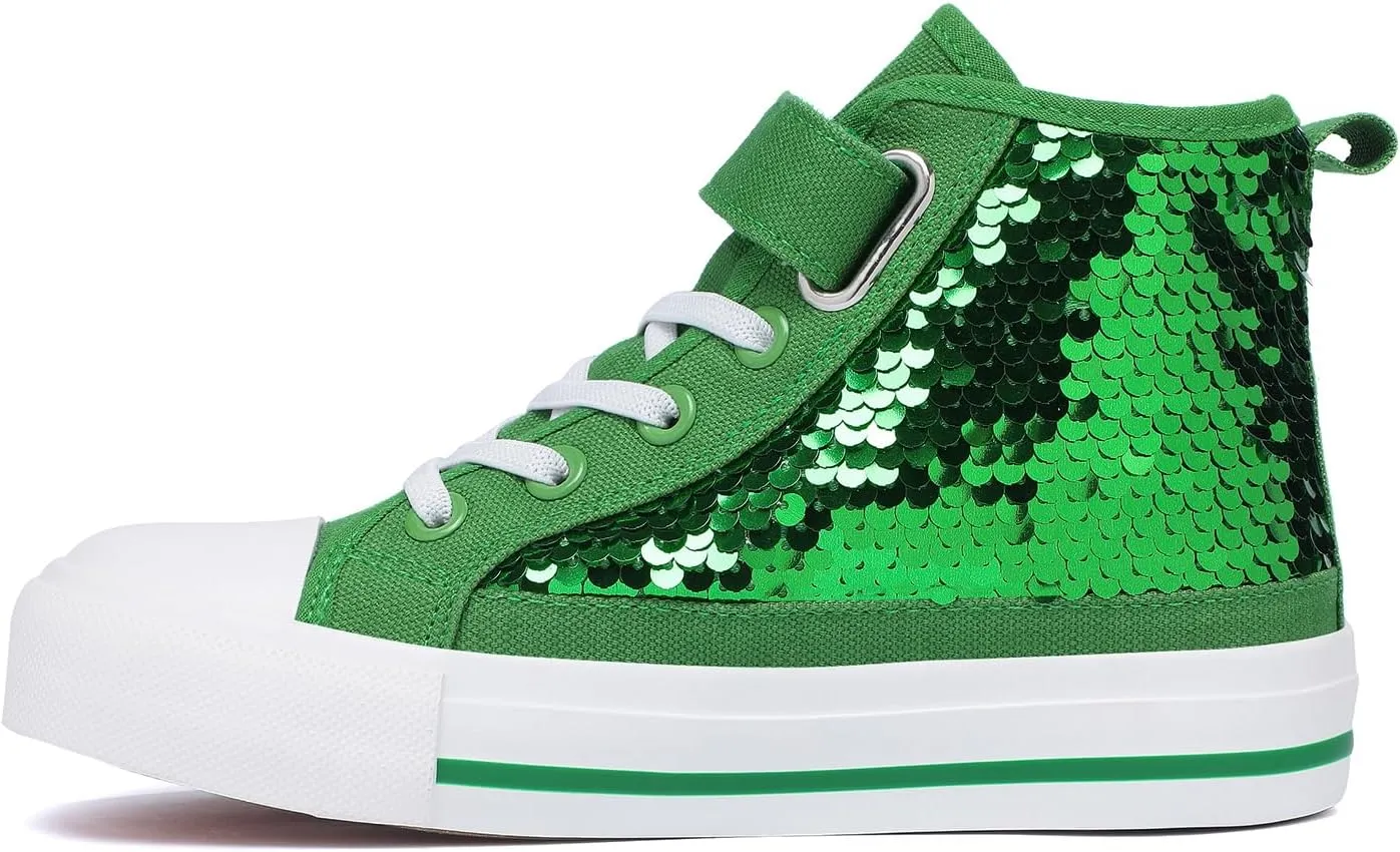 Zoroadke Kids Sparkle Sequins High Top Casual Adjustable Strap Canvas Shoes Girls and Boys Glitter Sneakers