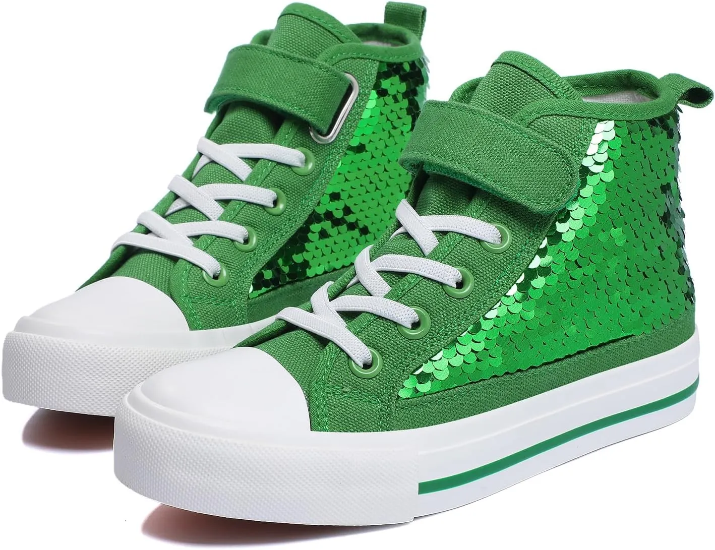 Zoroadke Kids Sparkle Sequins High Top Casual Adjustable Strap Canvas Shoes Girls and Boys Glitter Sneakers