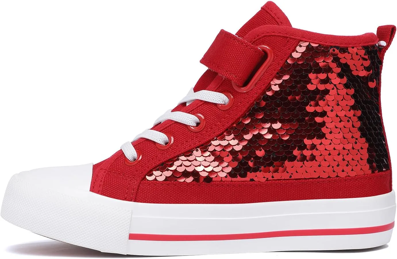 Zoroadke Kids Sparkle Sequins High Top Casual Adjustable Strap Canvas Shoes Girls and Boys Glitter Sneakers