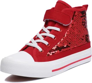 Zoroadke Kids Sparkle Sequins High Top Casual Adjustable Strap Canvas Shoes Girls and Boys Glitter Sneakers