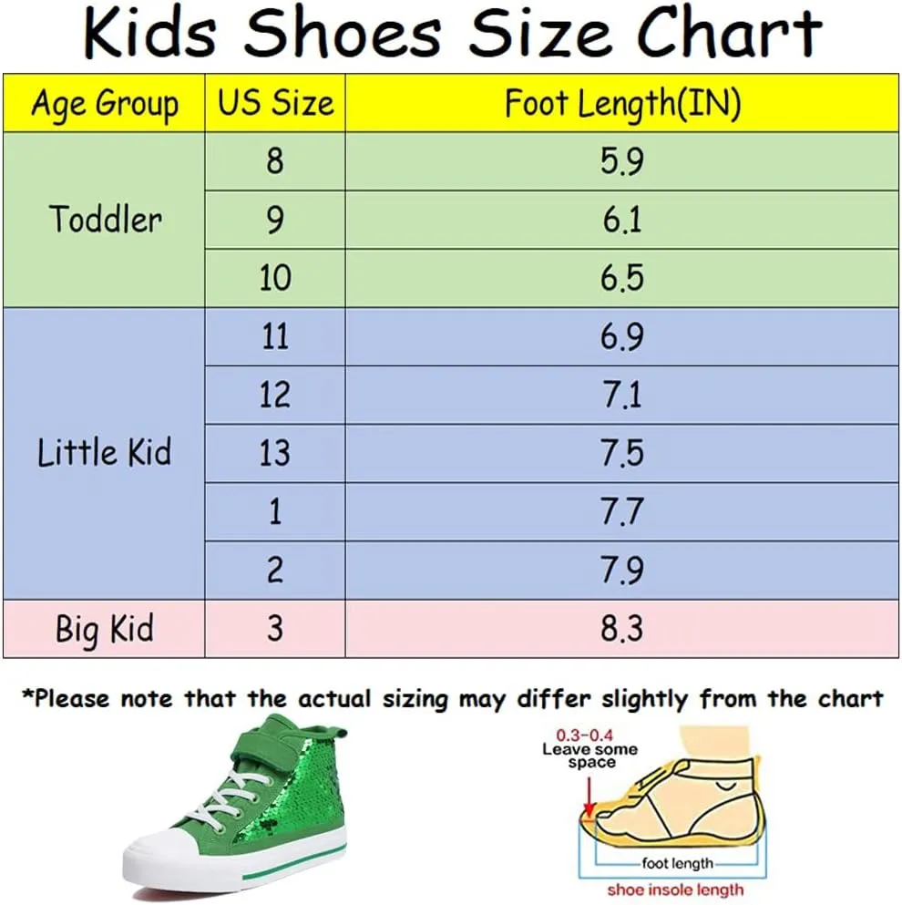Zoroadke Kids Sparkle Sequins High Top Casual Adjustable Strap Canvas Shoes Girls and Boys Glitter Sneakers